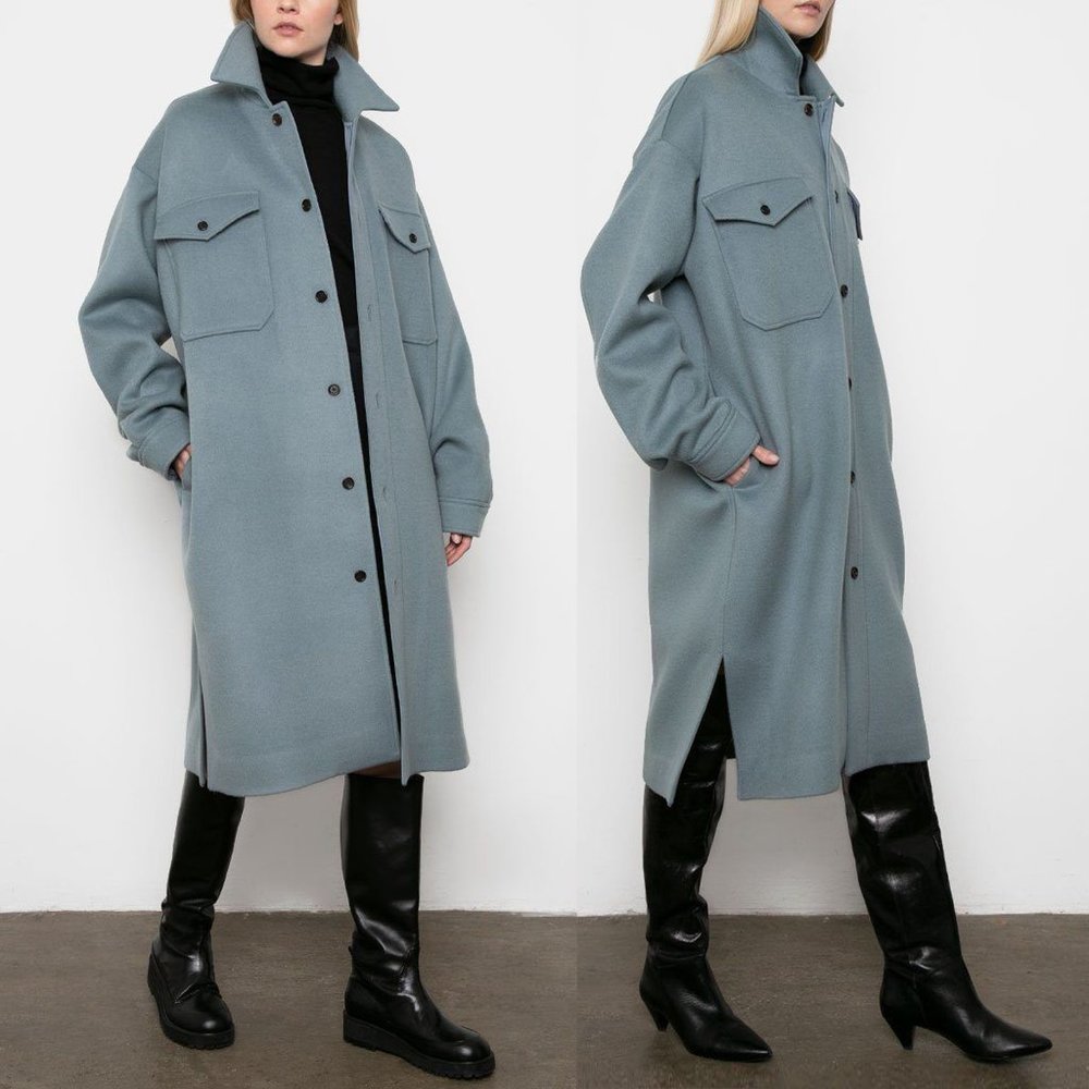 Frankie Shop blue midi shirt jacket shacket coat - Picture 1 of 8